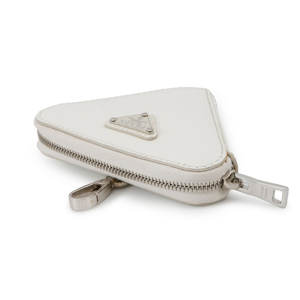 PRADA Triangle Coin purse White1TL433 Leather