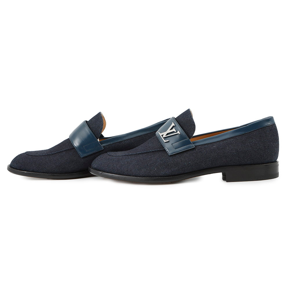 LOUIS VUITTON Saint Germain Line Loafers Navy Denim Size 6