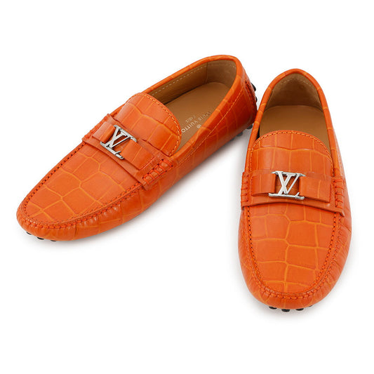 LOUIS VUITTON Hockenheim Line Driving Shoes Orange Croco embossed leather Size 6.5