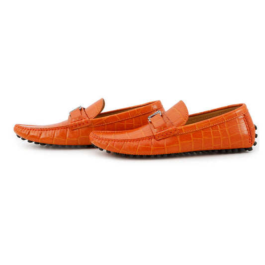 LOUIS VUITTON Hockenheim Line Driving Shoes Orange Croco embossed leather Size 6.5