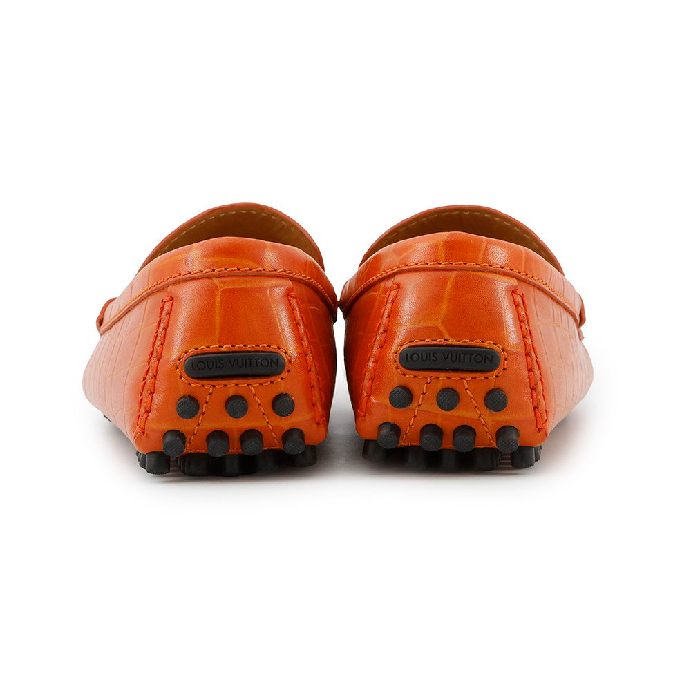 LOUIS VUITTON Hockenheim Line Driving Shoes Orange Croco embossed leather Size 6.5