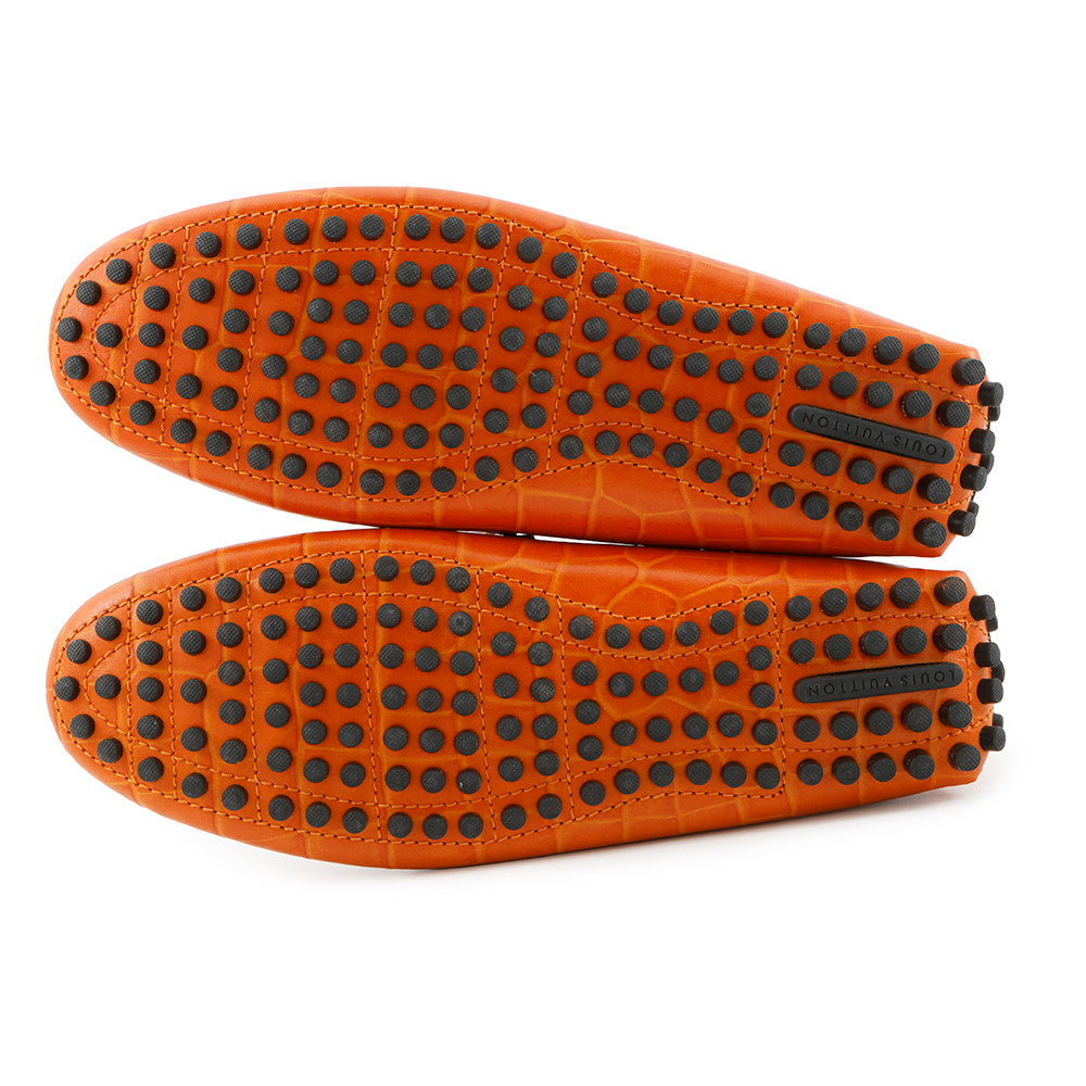 LOUIS VUITTON Hockenheim Line Driving Shoes Orange Croco embossed leather Size 6.5