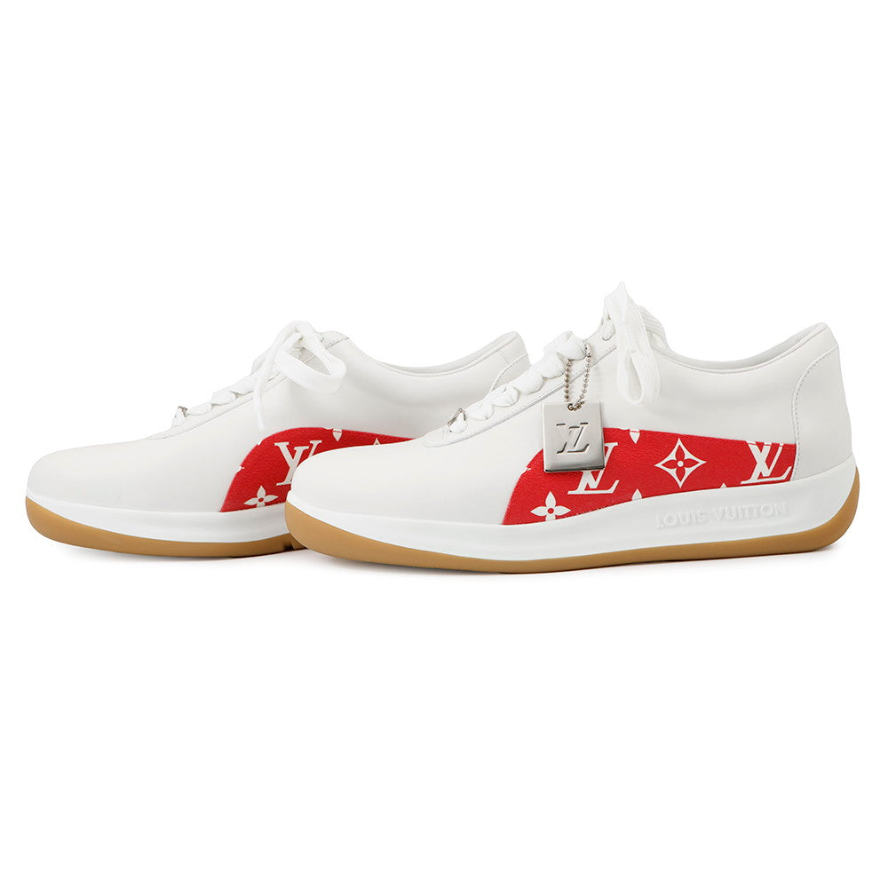LOUIS VUITTON Supreme Collaboration Sneakers White/Red Leather Size 6