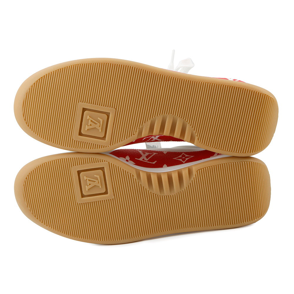 LOUIS VUITTON Supreme Collaboration Sneakers White/Red Leather Size 6