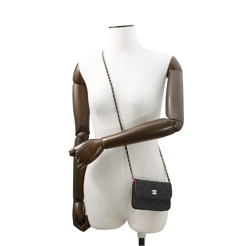 CHANEL Matelasse ChainShoulder Black Jersey Leather Size Mini mini