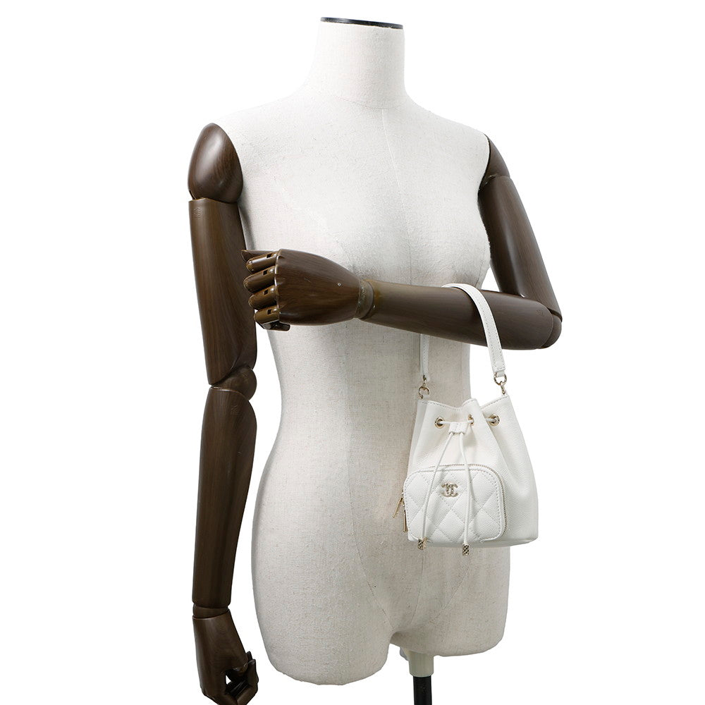 CHANEL Matelasse 2WAY Chain Bucket WhiteAP2913 Caviar Leather Size Mini
