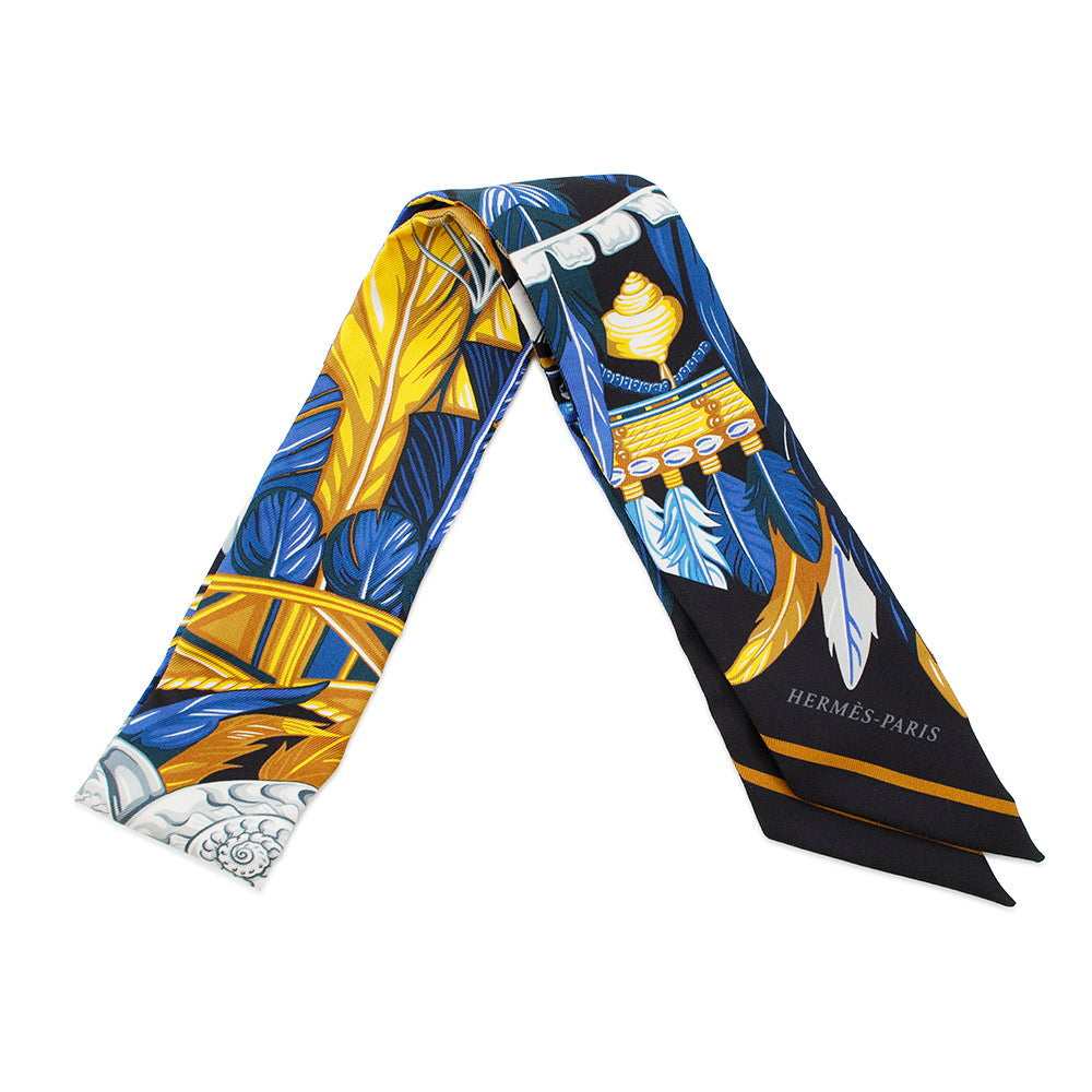 HERMES Twilly Danse Pacifique Dance Pacific Blue Nuit/Jaune Vif/Black Silk100%