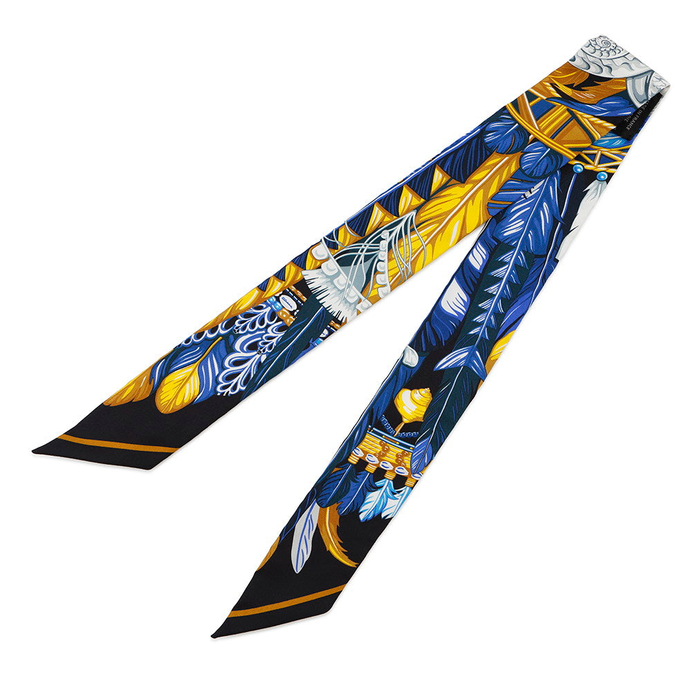 HERMES Twilly Danse Pacifique Dance Pacific Blue Nuit/Jaune Vif/Black Silk100%