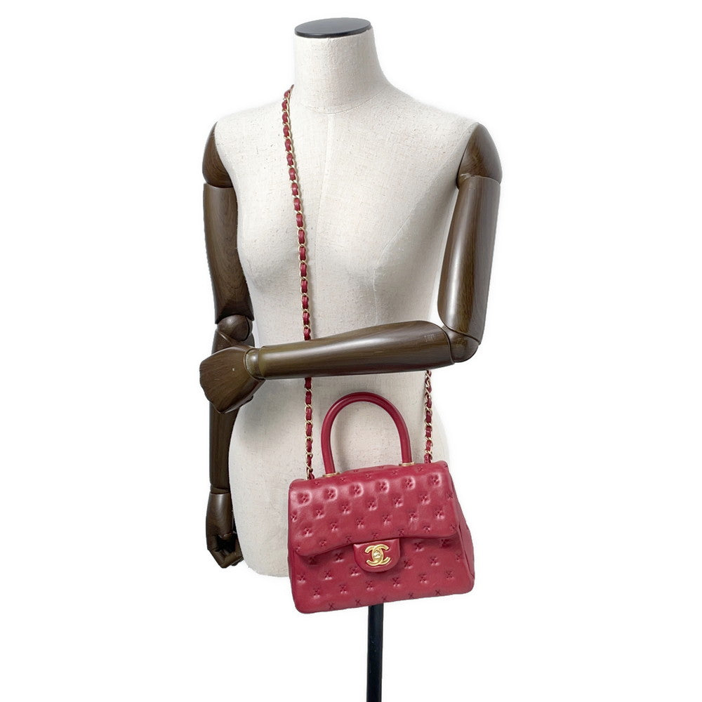 CHANEL Coco Handle 2WAY Handbag RedA98724 Lambskin Size Small
