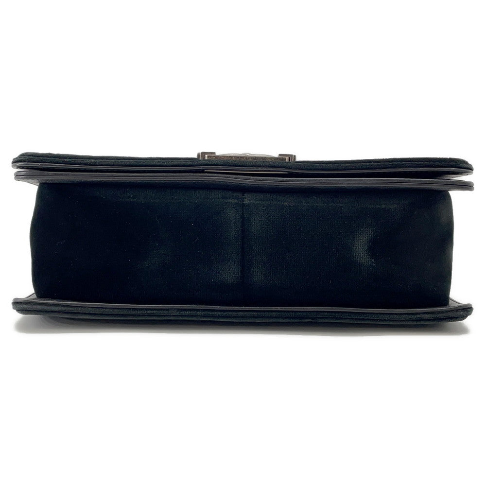 CHANEL Boy Chanel ChainShoulder Bag Black Velour Size 25