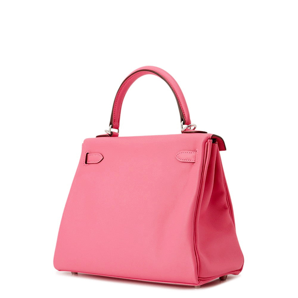 HERMES Kelly Retourne Rose Azalee Swift Leather Size 25