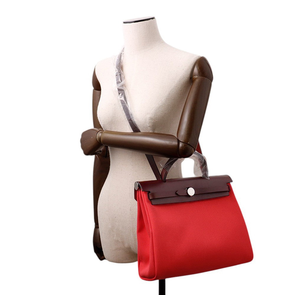 HERMES Herbag Zip Le Tourne Rouge Piment/Rouge HPM Toile Officier Vache Hunter Leather Size PM/31