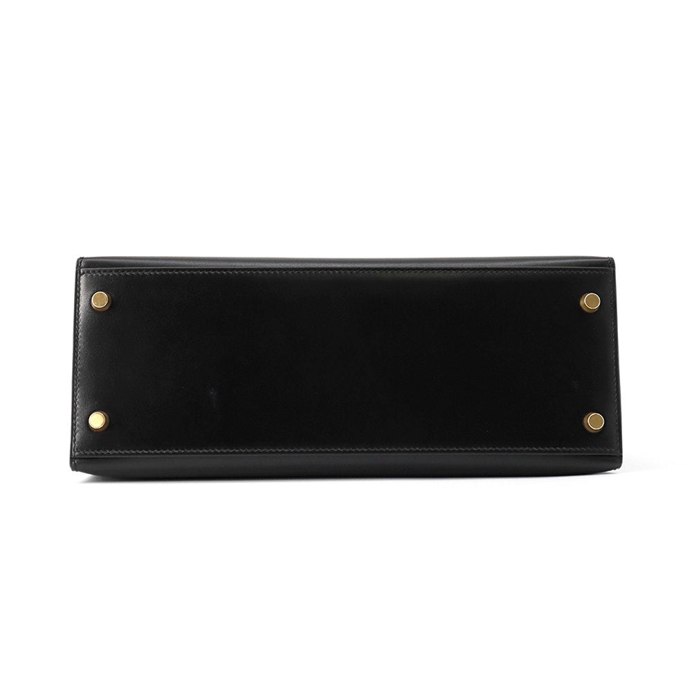HERMES Kelly Sellier Black Box Calf Leather Size 28