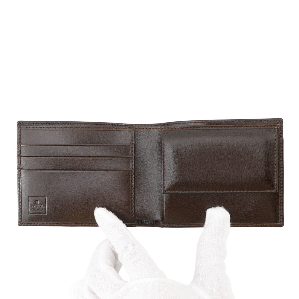 FENDI Zucca Pattern Bifold Wallet Brown Canvas/Leather