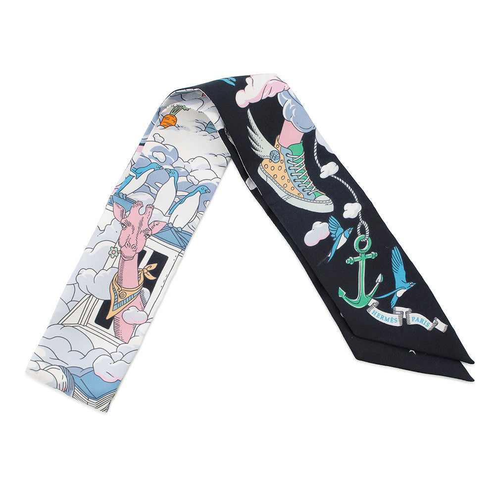 HERMES Twilly my cloud Blueã»Noir / Mauve / MulticolorH063900S Silk100%