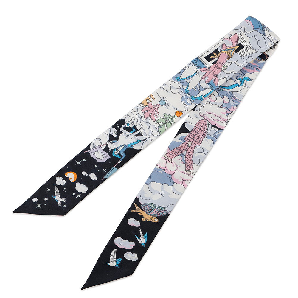 HERMES Twilly my cloud Blueã»Noir / Mauve / MulticolorH063900S Silk100%