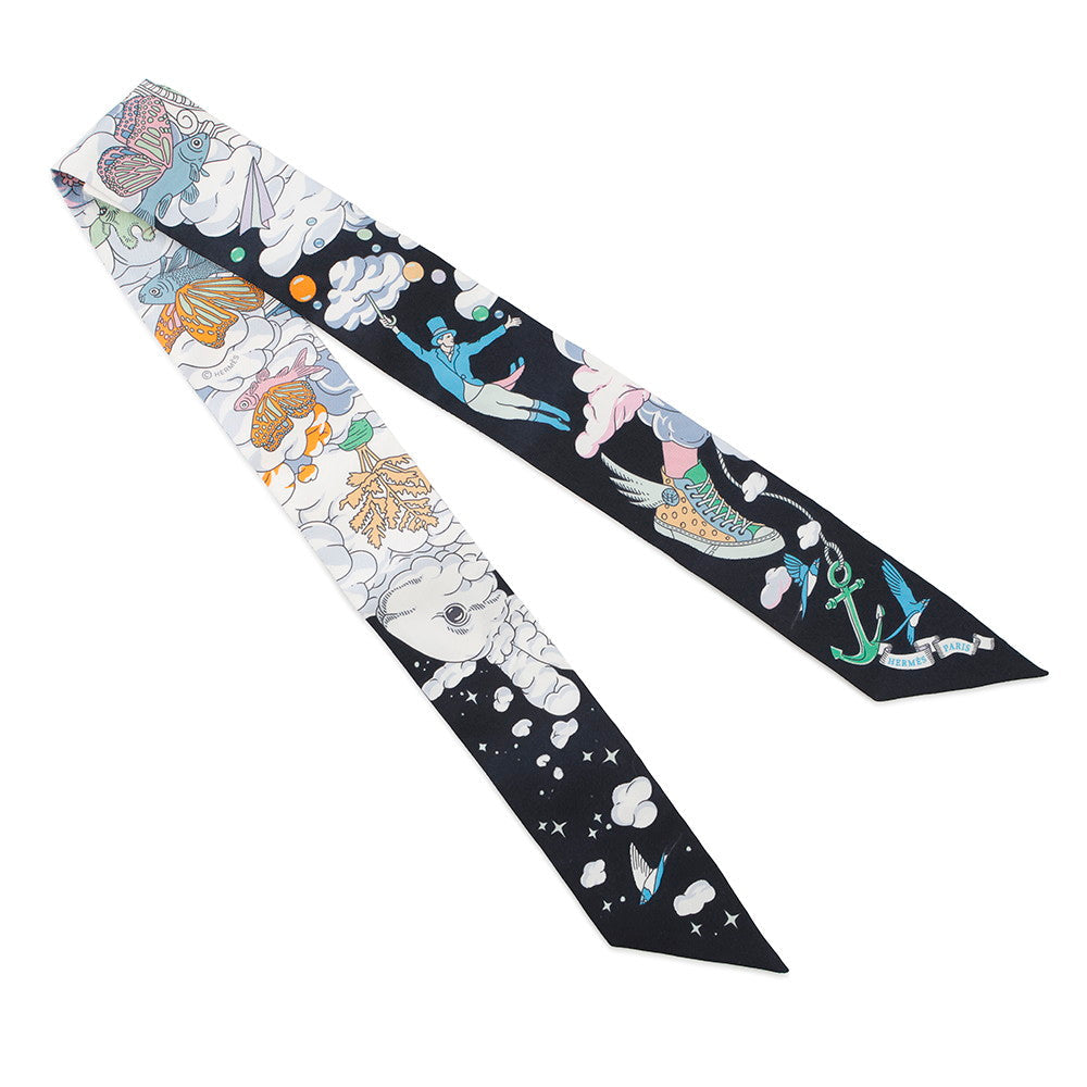 HERMES Twilly my cloud Blueã»Noir / Mauve / MulticolorH063900S Silk100%