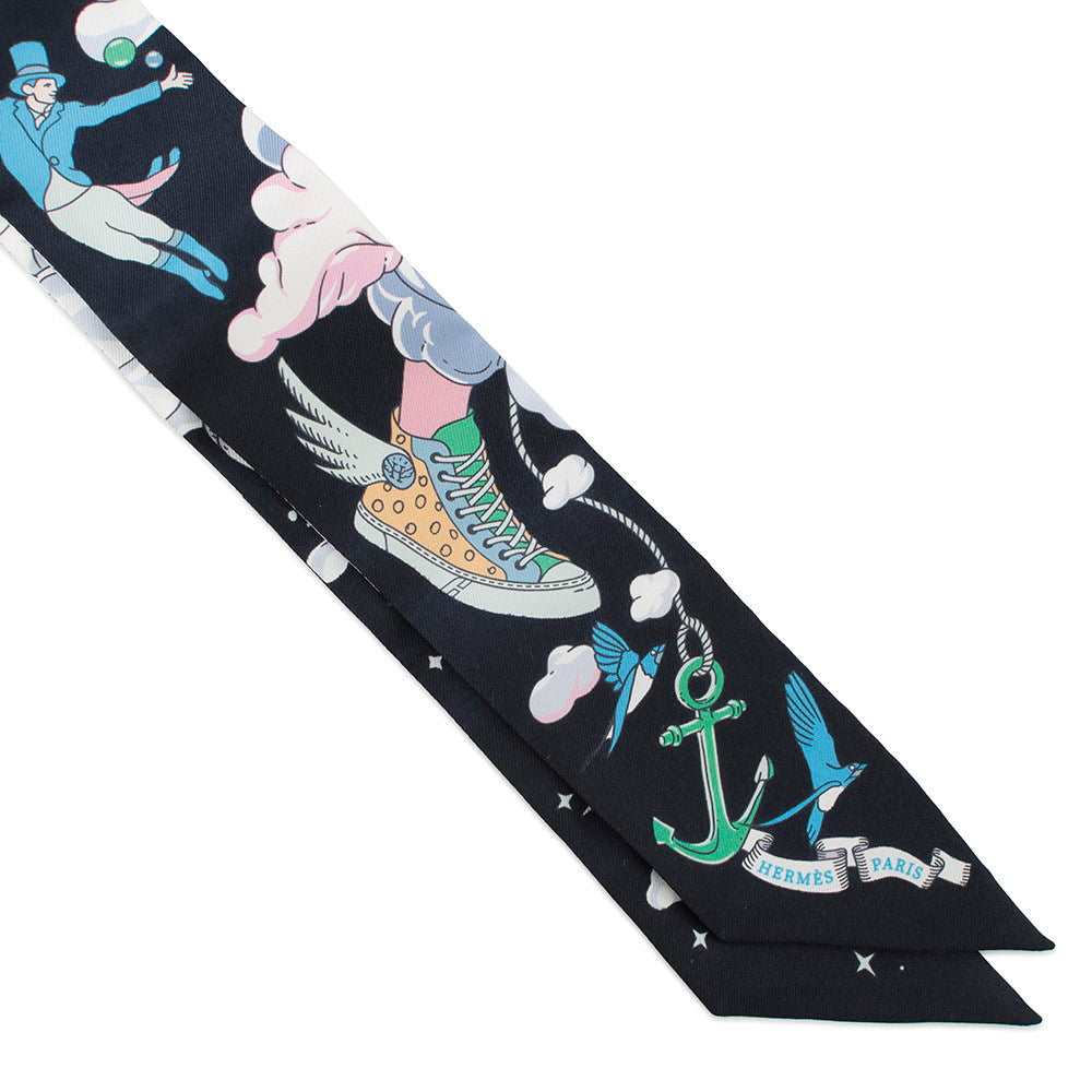 HERMES Twilly my cloud Blueã»Noir / Mauve / MulticolorH063900S Silk100%