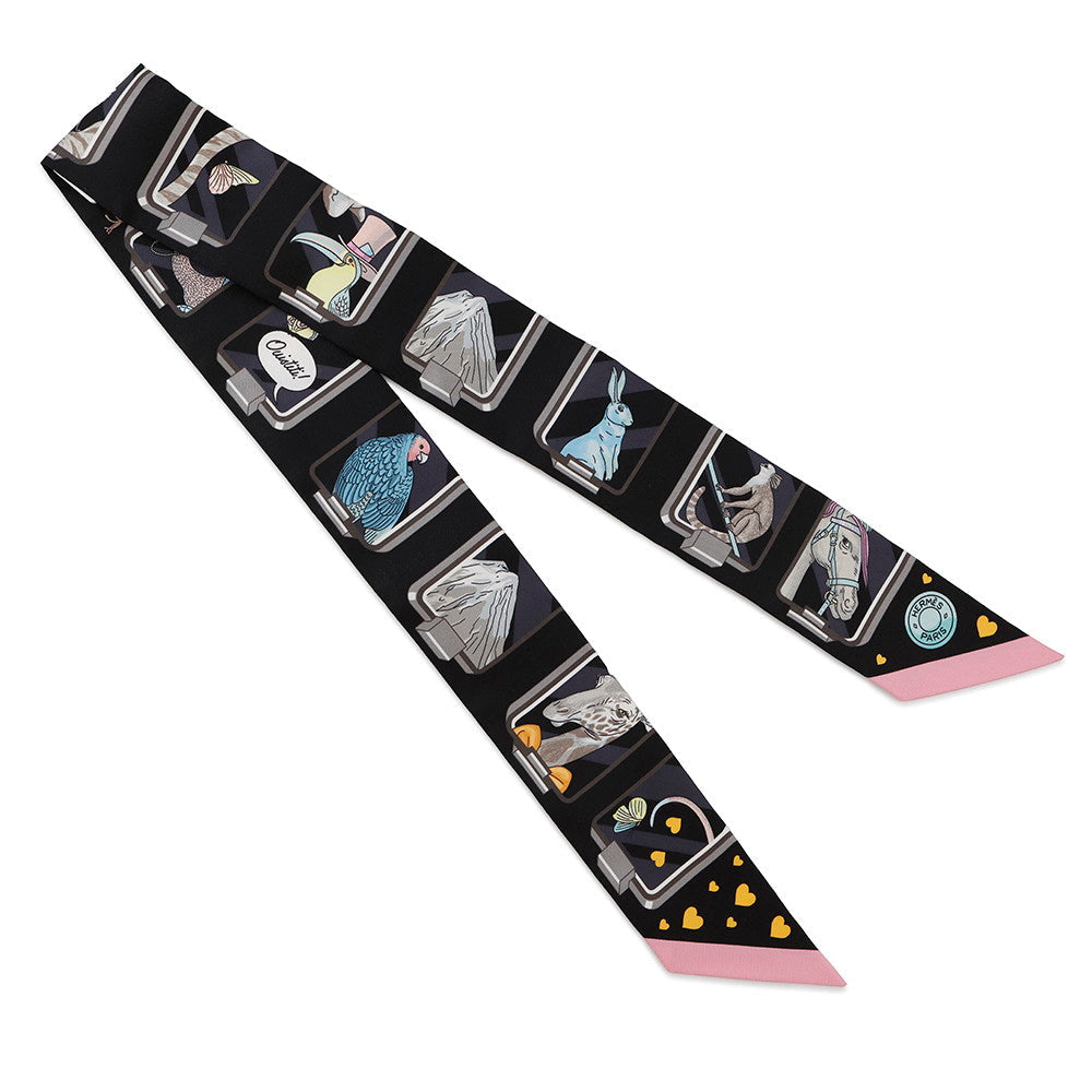 HERMES Twilly HERMESã»Story Black/Grease/RoseH063875S Silk100%
