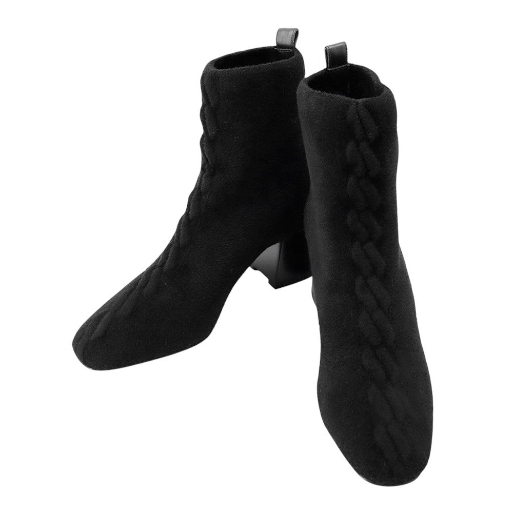 HERMES Short boots ãVol Vertã 60 Black Knit Calf Leather Size 36