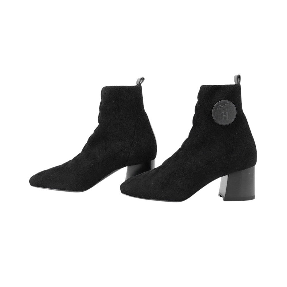 HERMES Short boots ãVol Vertã 60 Black Knit Calf Leather Size 36