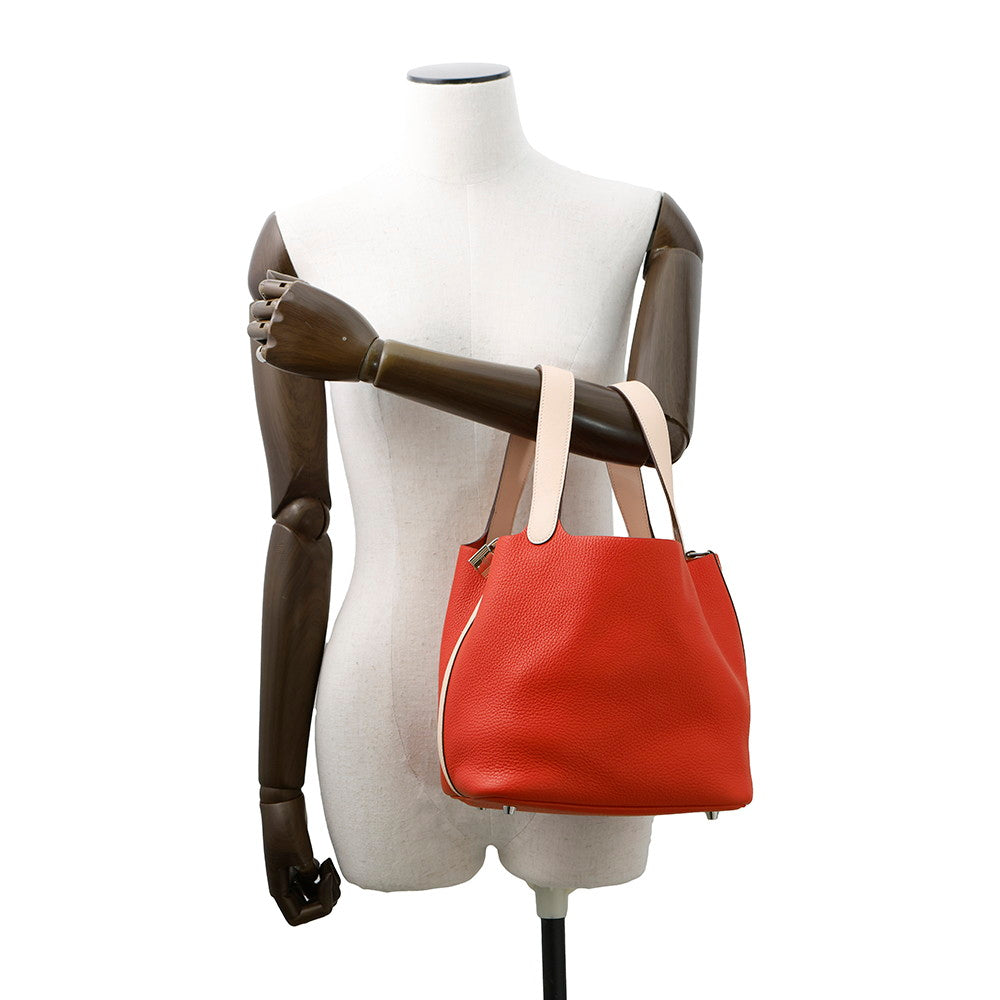 HERMES Picotin Lock Touch Rouge Tomate/Rose Eglantine Taurillon Clemence Swift Leather Size MM