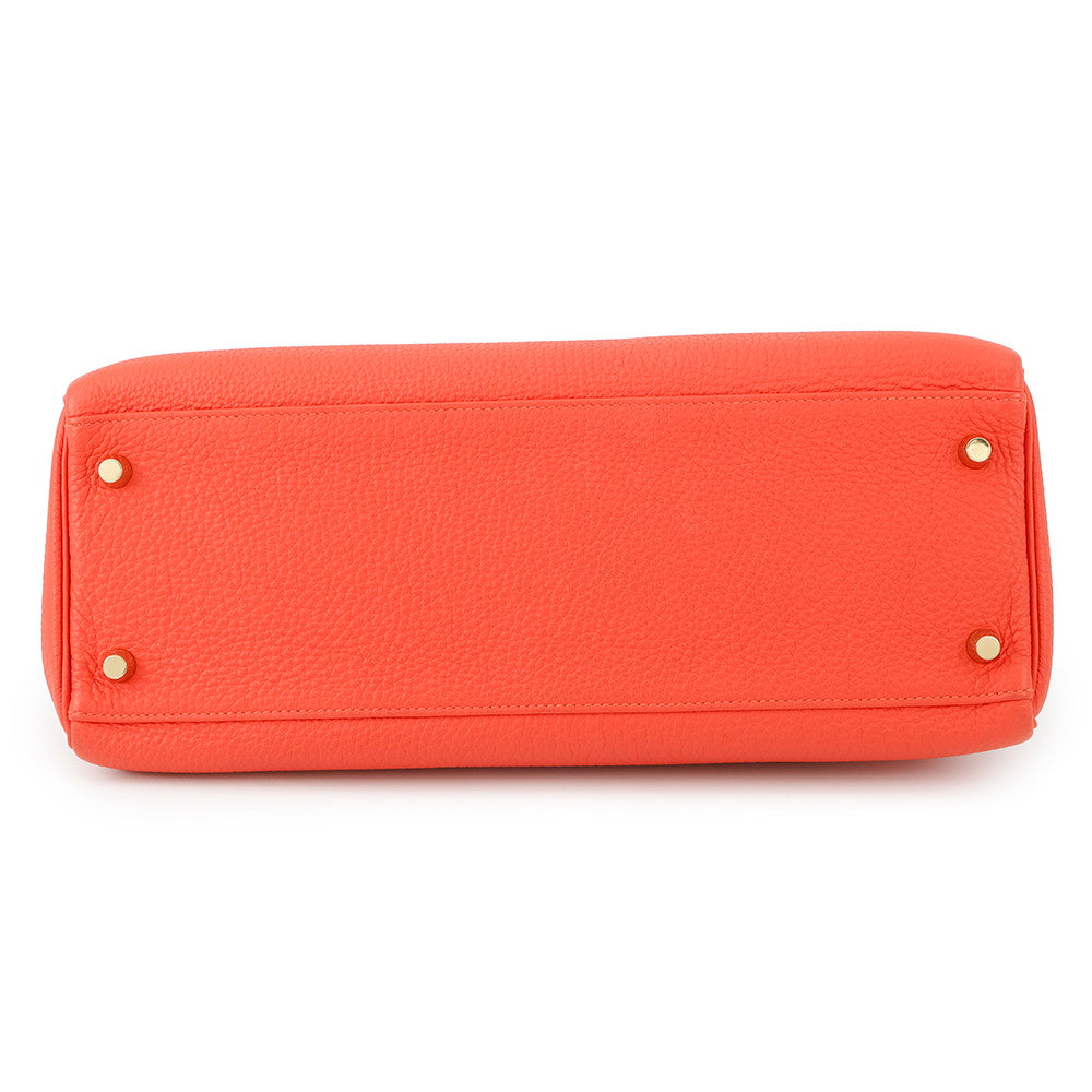 HERMES Kelly Orange Poppy Taurillon Clemence Size 32