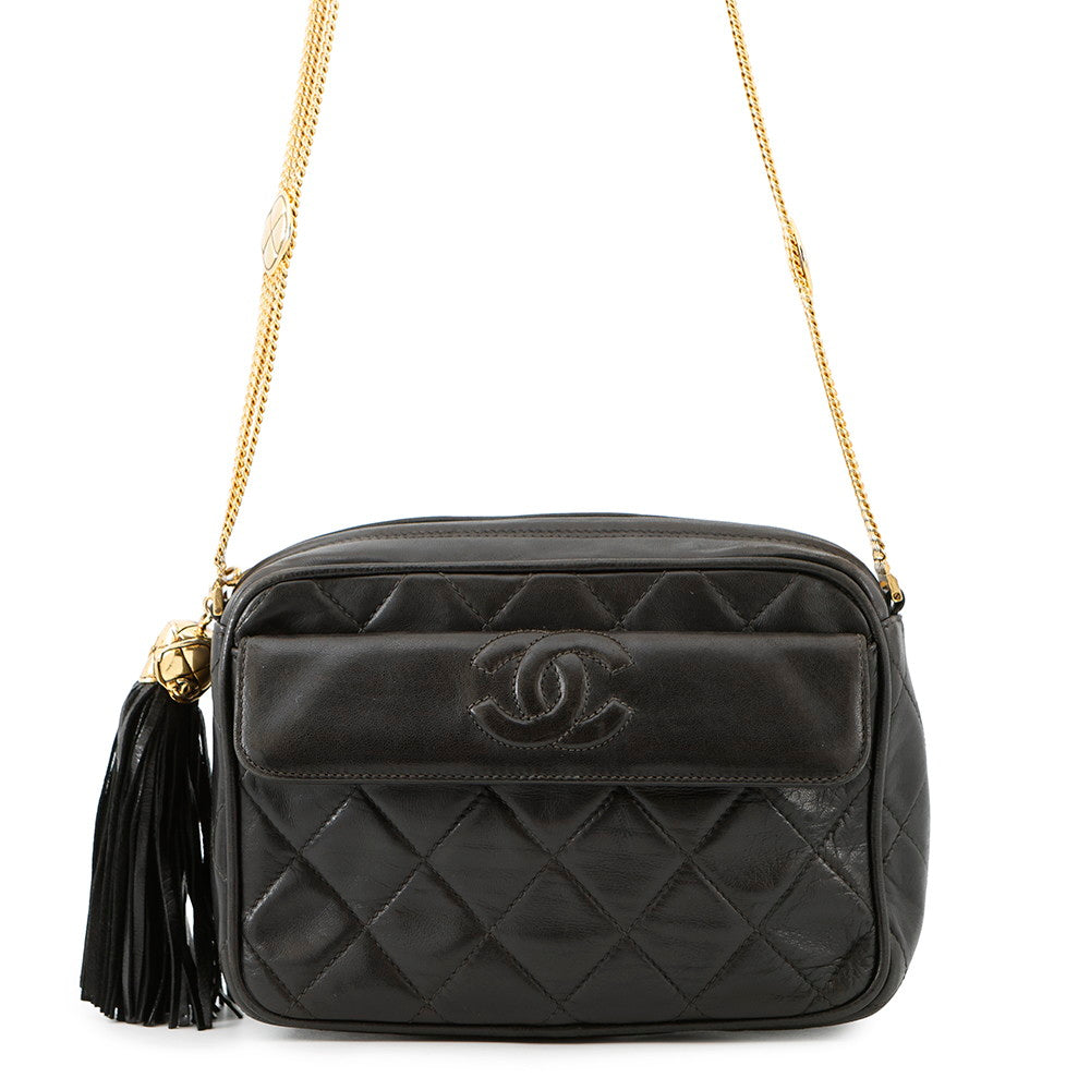 CHANEL Tassel Matelasse Chain Shoulder Black Lambskin