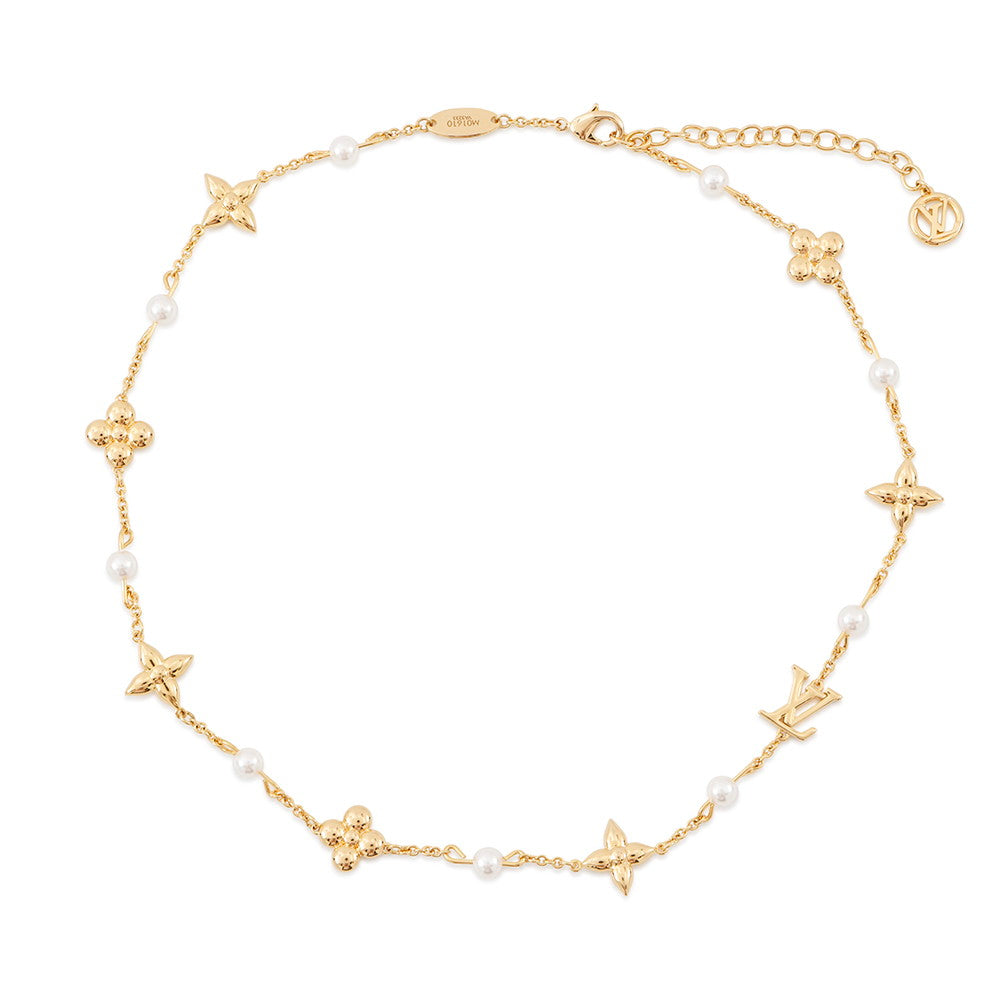LOUIS VUITTON Necklace Louisa GoldM01610 Gold Plated Faux Pearl