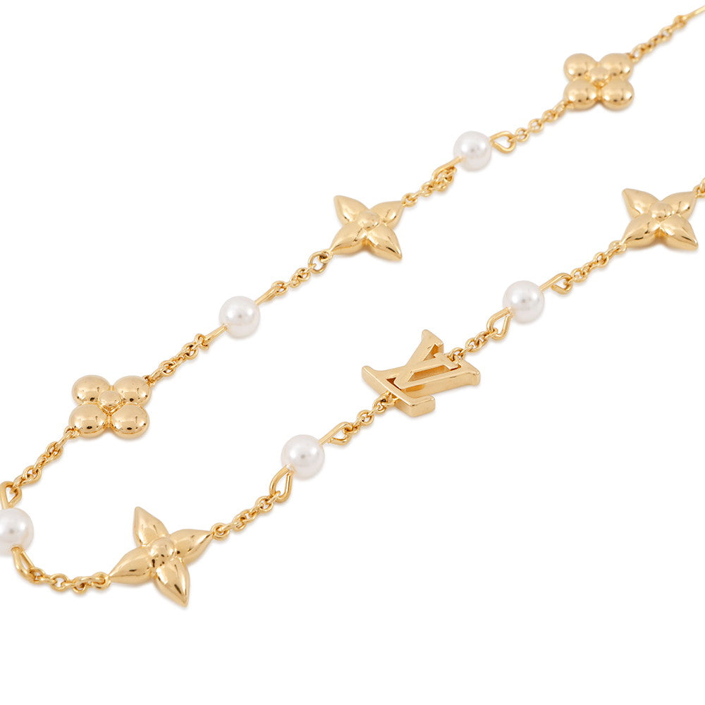 LOUIS VUITTON Necklace Louisa GoldM01610 Gold Plated Faux Pearl