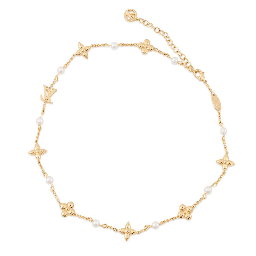 LOUIS VUITTON Necklace Louisa GoldM01610 Gold Plated Faux Pearl