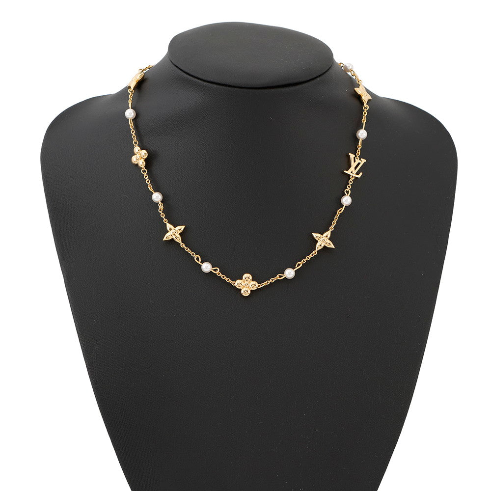 LOUIS VUITTON Necklace Louisa GoldM01610 Gold Plated Faux Pearl