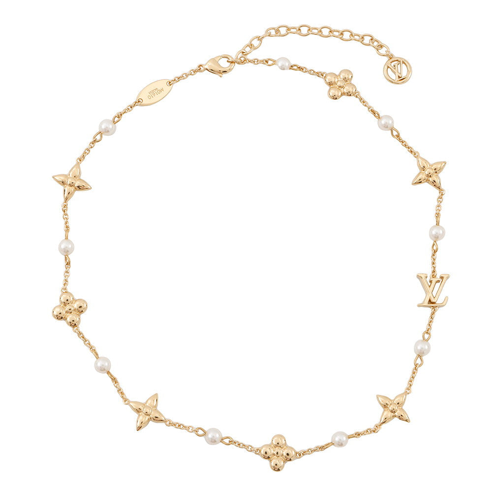 LOUIS VUITTON Necklace Louisa GoldM01610 Gold Plated Faux Pearl