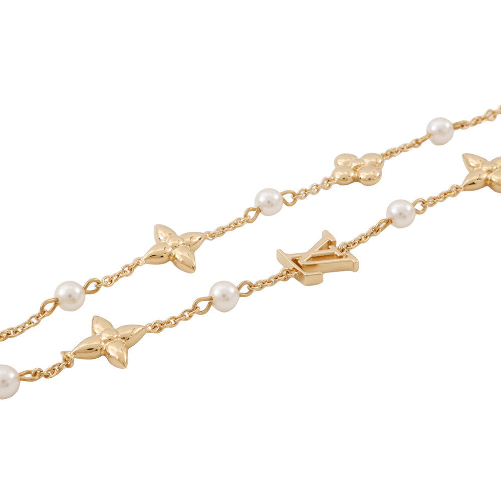 LOUIS VUITTON Necklace Louisa GoldM01610 Gold Plated Faux Pearl
