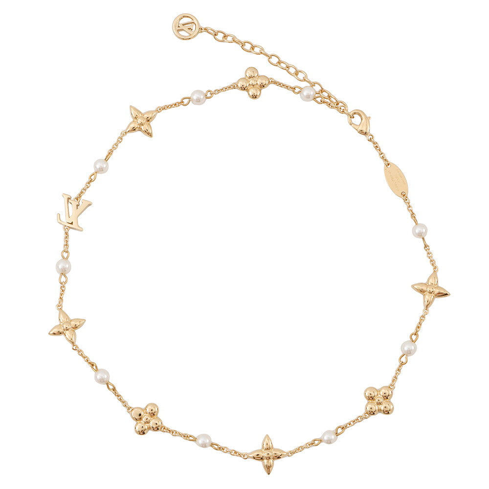 LOUIS VUITTON Necklace Louisa GoldM01610 Gold Plated Faux Pearl
