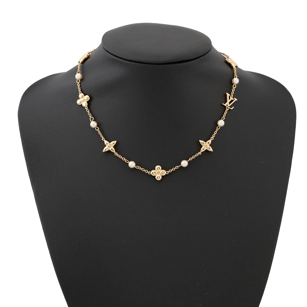 LOUIS VUITTON Necklace Louisa GoldM01610 Gold Plated Faux Pearl