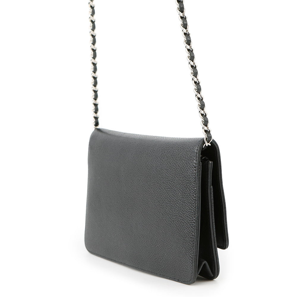 CHANEL CC Logo Chain Wallet BlackA48654 Caviar Leather