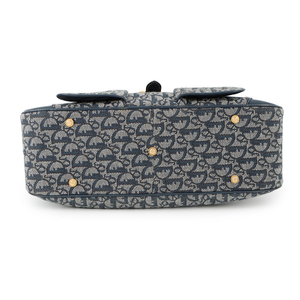 Dior Trotter double saddle bag Navy Canvas Leather