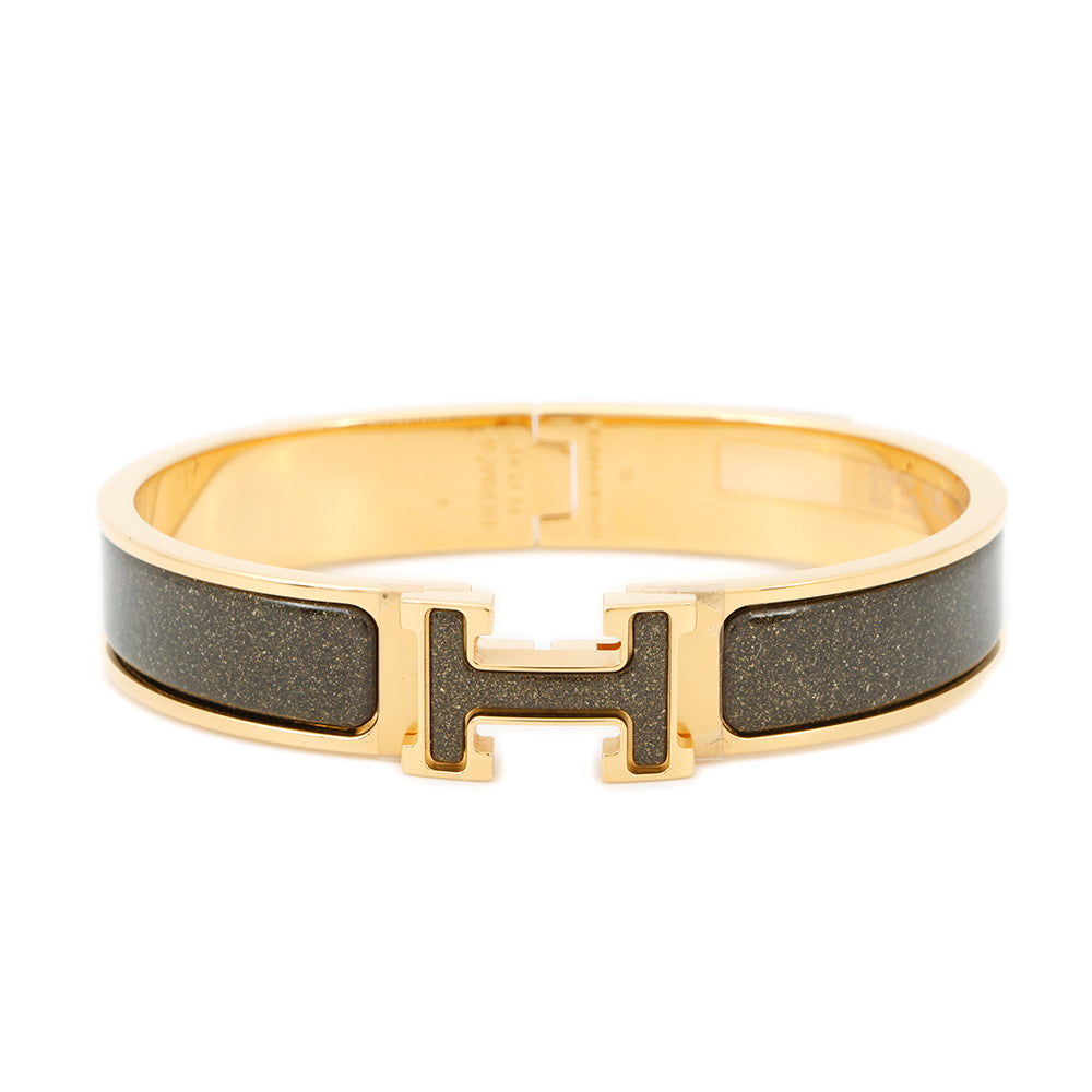 HERMES Clic crack Size PM Noirã»Dore Metal Enamel Glitter