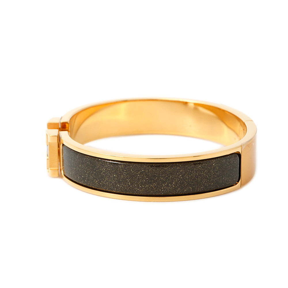 HERMES Clic crack Size PM Noirã»Dore Metal Enamel Glitter