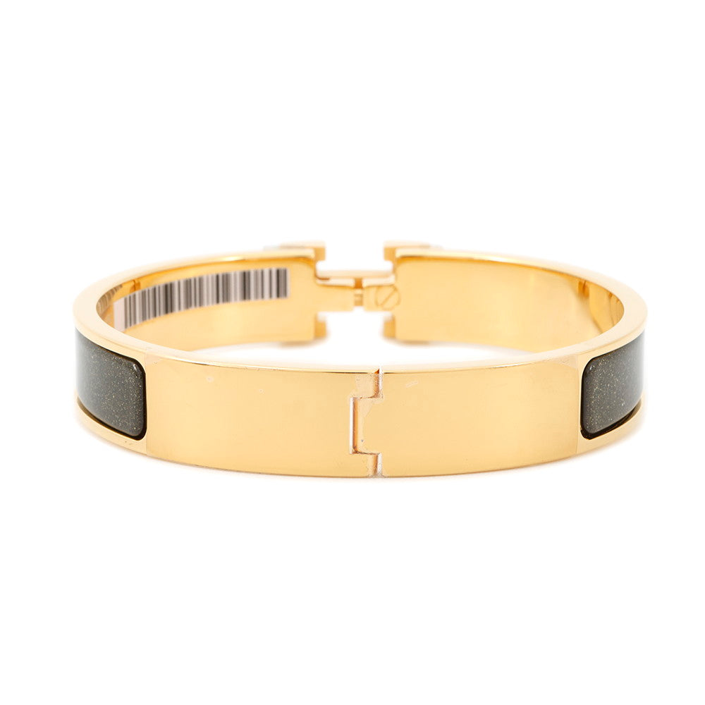 HERMES Clic crack Size PM Noirã»Dore Metal Enamel Glitter