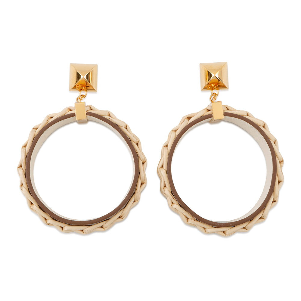 HERMES Medor Picnic Earrings Size GM Nata Vaux Barenia Leather Willow