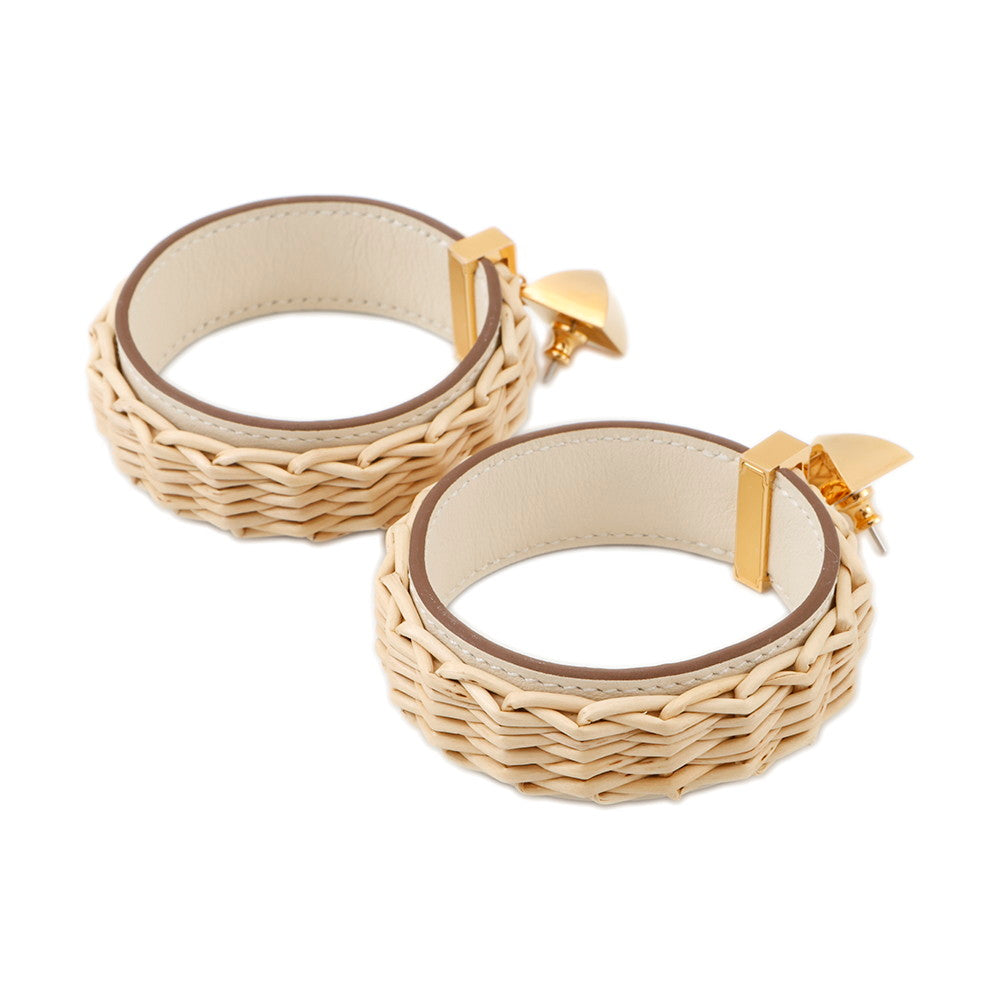 HERMES Medor Picnic Earrings Size GM Nata Vaux Barenia Leather Willow