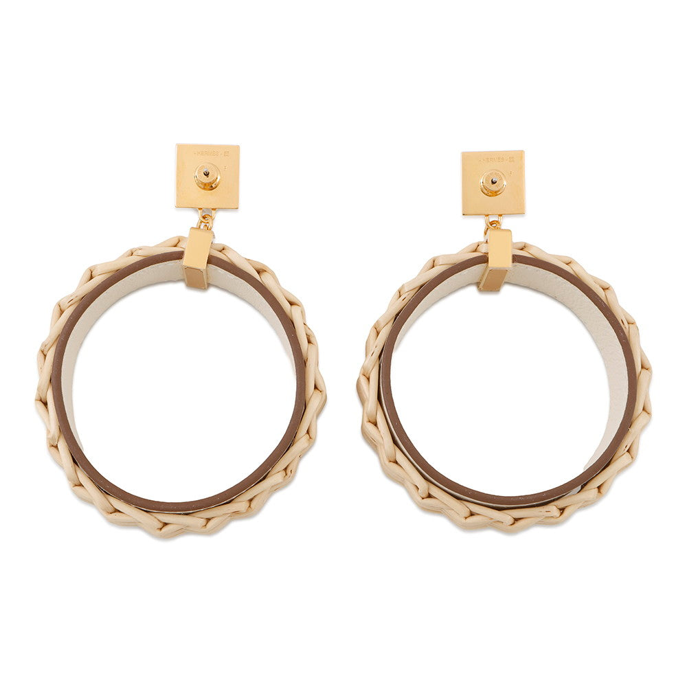 HERMES Medor Picnic Earrings Size GM Nata Vaux Barenia Leather Willow