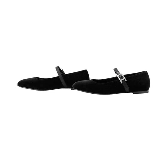 HERMES Ballet shoes "Jane" BlackH252113Z Velour Fabric Satin Size 38