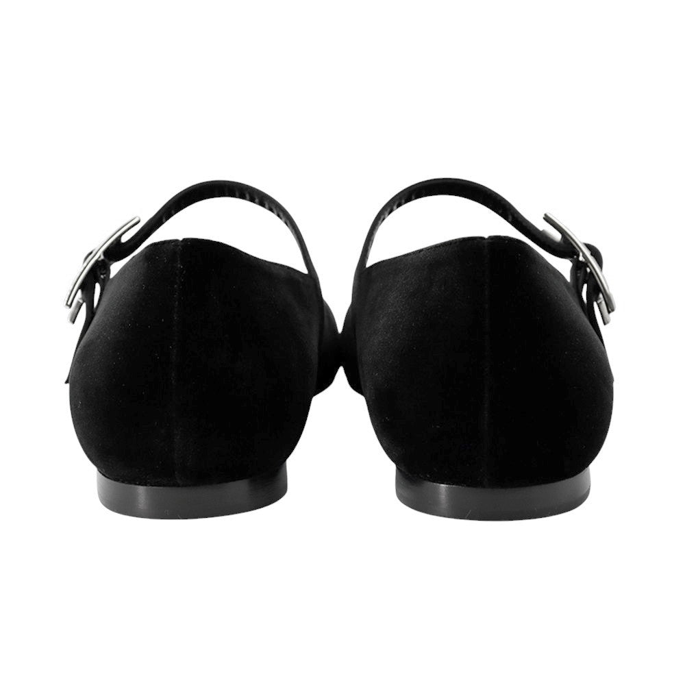 HERMES Ballet shoes "Jane" BlackH252113Z Velour Fabric Satin Size 38