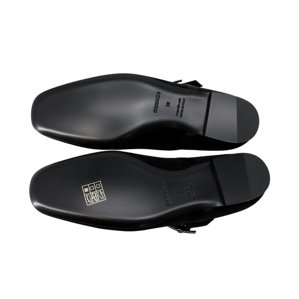 HERMES Ballet shoes "Jane" BlackH252113Z Velour Fabric Satin Size 38