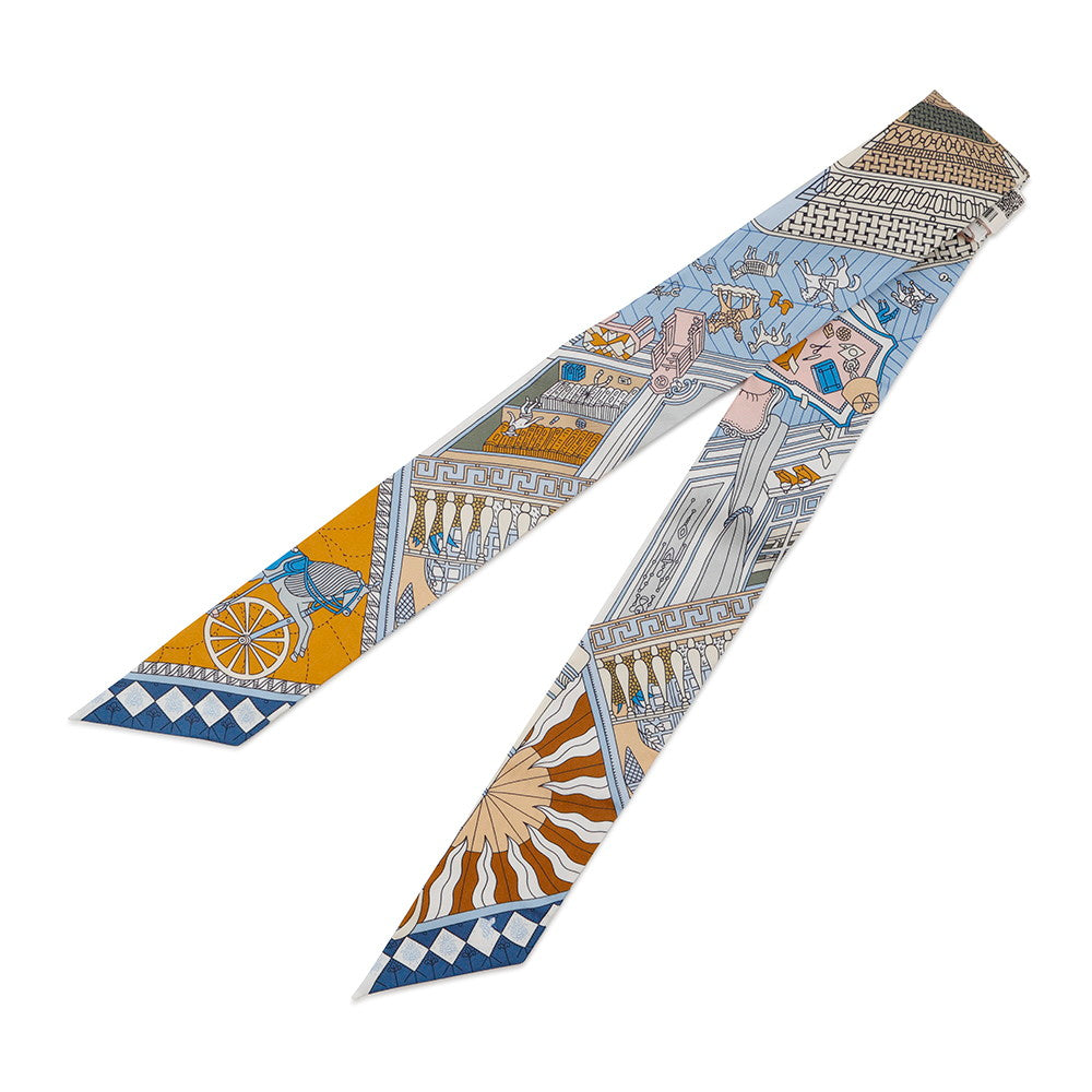HERMES Twilly Objet de Curiosite Blue/Beige/Rose Poudre Silk100%
