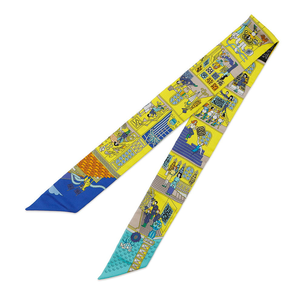 HERMES Twilly Maison des CarrÃ©s Jaune Vif/Blue Roy/Turquoise Silk100%
