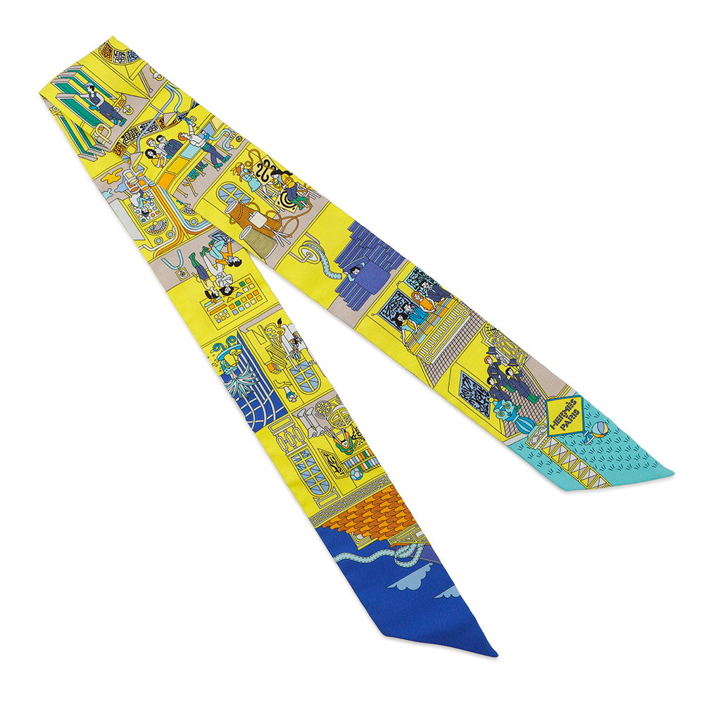 HERMES Twilly Maison des CarrÃ©s Jaune Vif/Blue Roy/Turquoise Silk100%